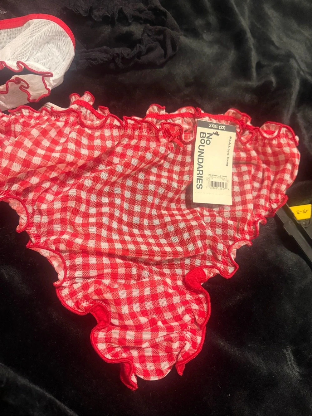 3-Pack Bikini thong- Red Gingham, White with Red Trim, Black Lace